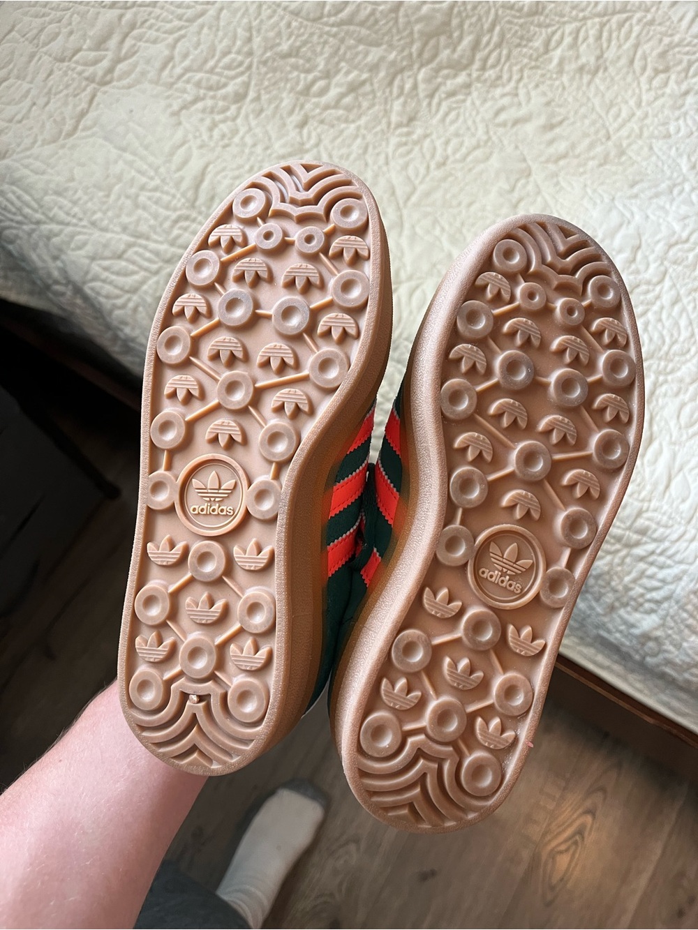 adidas Gazelle Platform Sneakers in Dark Green with Coral Highlights - Picture 3 of 10